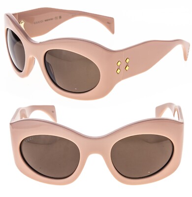 GUCCI 1463 Nude Pink Bold Oversized Mask Gg1463S 003 Unisex Rivets Sunglasses