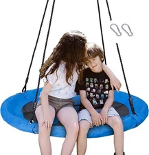 40 Inch Blue Saucer Tree Swing Set for Kids Flying Swing Seat with Hanging Ropes