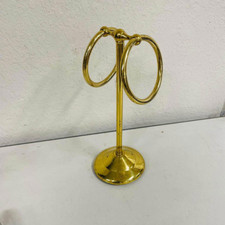 Vintage MCM Gold / Brass Double Hand Towel Ring Holder Stand - HN