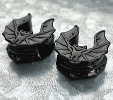 PAIR Bat Saddle Ear Spreader Surgical Steel Tunnels Plugs Spooky Gothic Gauges