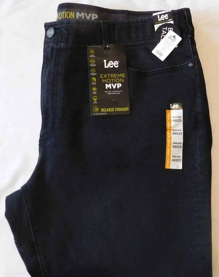 Pantalones de mezclilla LEE Extreme Motion MVP relajados calce recto elásticos grandes y altos de colección negros Foto 2 de 4