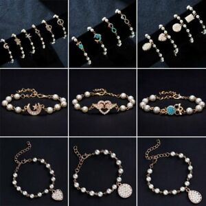Fashion-Women-Crystal-Pearl-Love-Heart-Butterfly-Moon-Gold-Bracelet-Bangle-Gift