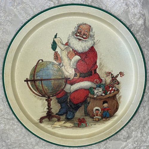 Santa Retro Rounds Vintage Christmas Metal Round Serving Tray 13