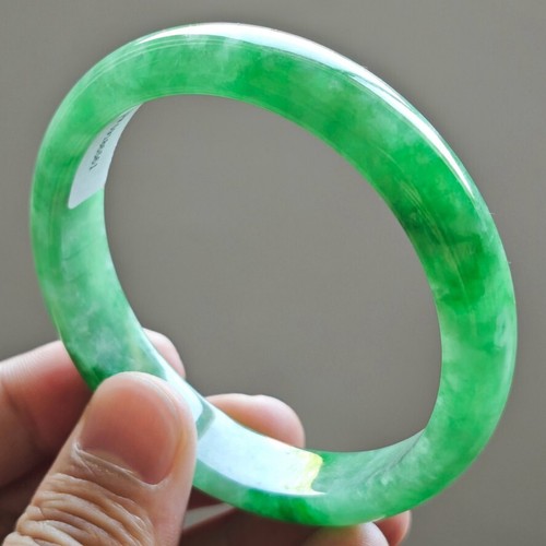 Bracciale Giada Giadeite Verde Ghiacciato Naturale 61mm Birmania Giadeite Giada Big Bangle 3399 - Foto 4 di 14