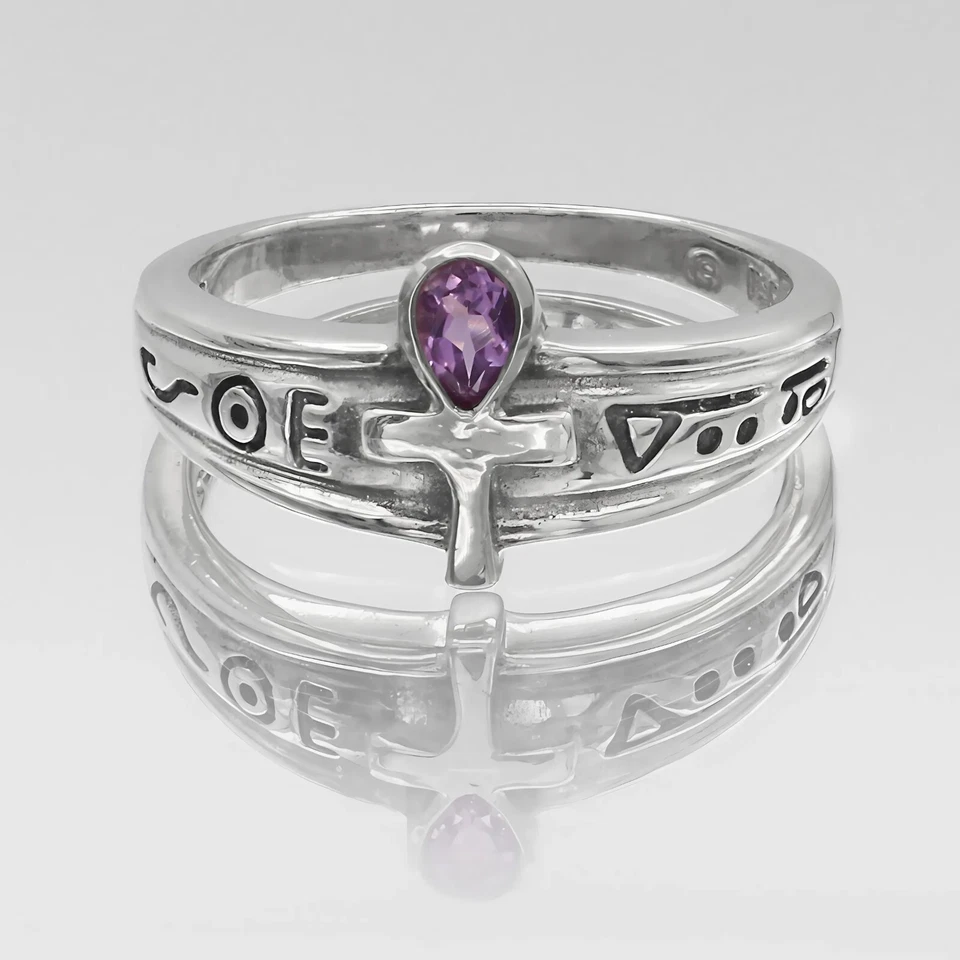 Anillo Ankh Egipcio Plata de Ley 925 - Símbolo de la Vida - Amatista Tallas 4-15 Foto 4 de 4