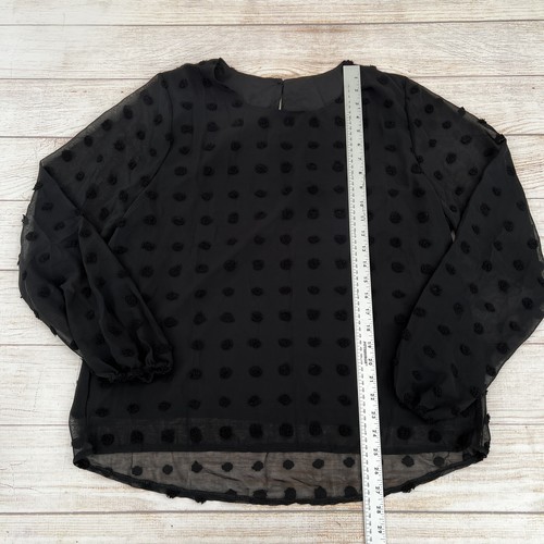 Womens Chiffon Blouse Swiss Dot Casual Round Neck Long Sleeve Pom Pom Shirts XL - Picture 9 of 14