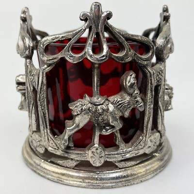 Towle Silverplate Merry-Go-Round Carousel with Ruby Red Cup Candleholder