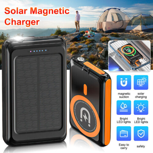 1pc 5000mAh Magnetic Power Bank Wireless Solar Charger For iPhone 16/15/14/13/12