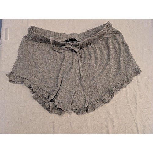 POL Lounge-Shorts mit Rüschenbesatz leicht bequem lässig meliert grau M Boutique - Bild 2 von 7