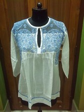 100 COTTON XS L XL ETHNIC HANDMADE CHIKAN EMBROIDERY TOP HANDMADE KURTA KURTI