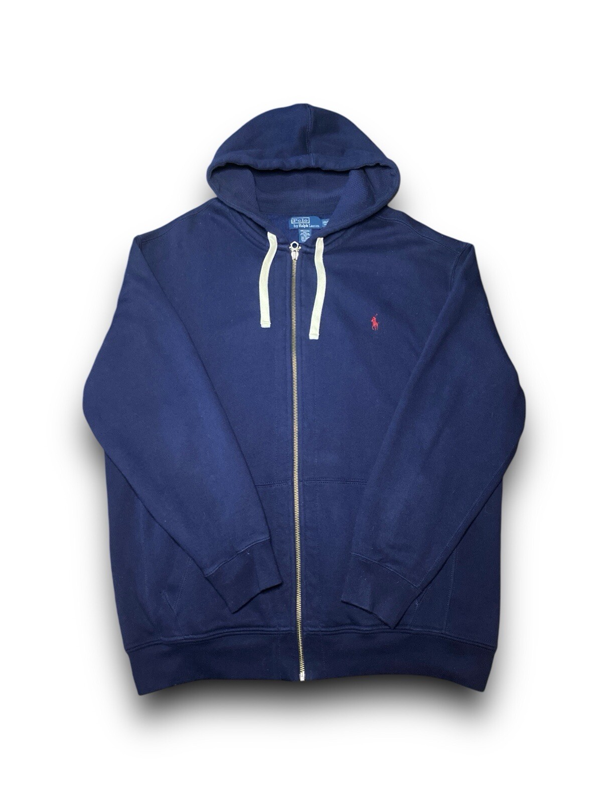 PONY Polo Ralph Lauren felpa con cappuccio uomo 2XLT blu manica lunga zip giacca casual adulto