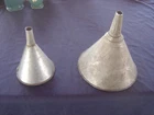 LOT OF 2 OLD VINTAGE RARE ALUMINUM FUNNELS 7" & 9" TALL