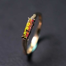 Red Australian Boulder Opal Wave Band 14K Yellow Gold