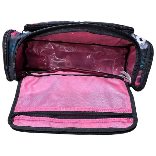 Lug Trolley Cosmetic Toiletry Bag Case Travel Makeup Purse Black Pink Floral - Picture 16 of 23