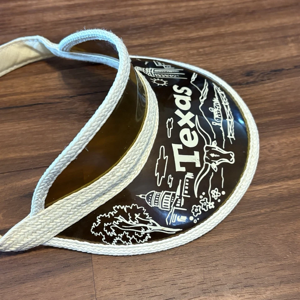 Винтажный Texas солнце козырек эластичная лента прозрачный коричневый Groovy 70-х/80-х костюм вечеринки - Изображение 3 из 4