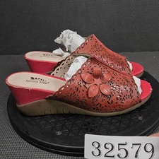 Spring Step Wedge Sandals Womens Size 8 Red Cutout Flower Slide Comfort Shoes
