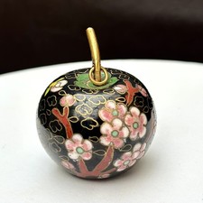 Vintage Miniature Cloisonné Apple Pendant, Enamel Brass Black / Multi 3.8cm
