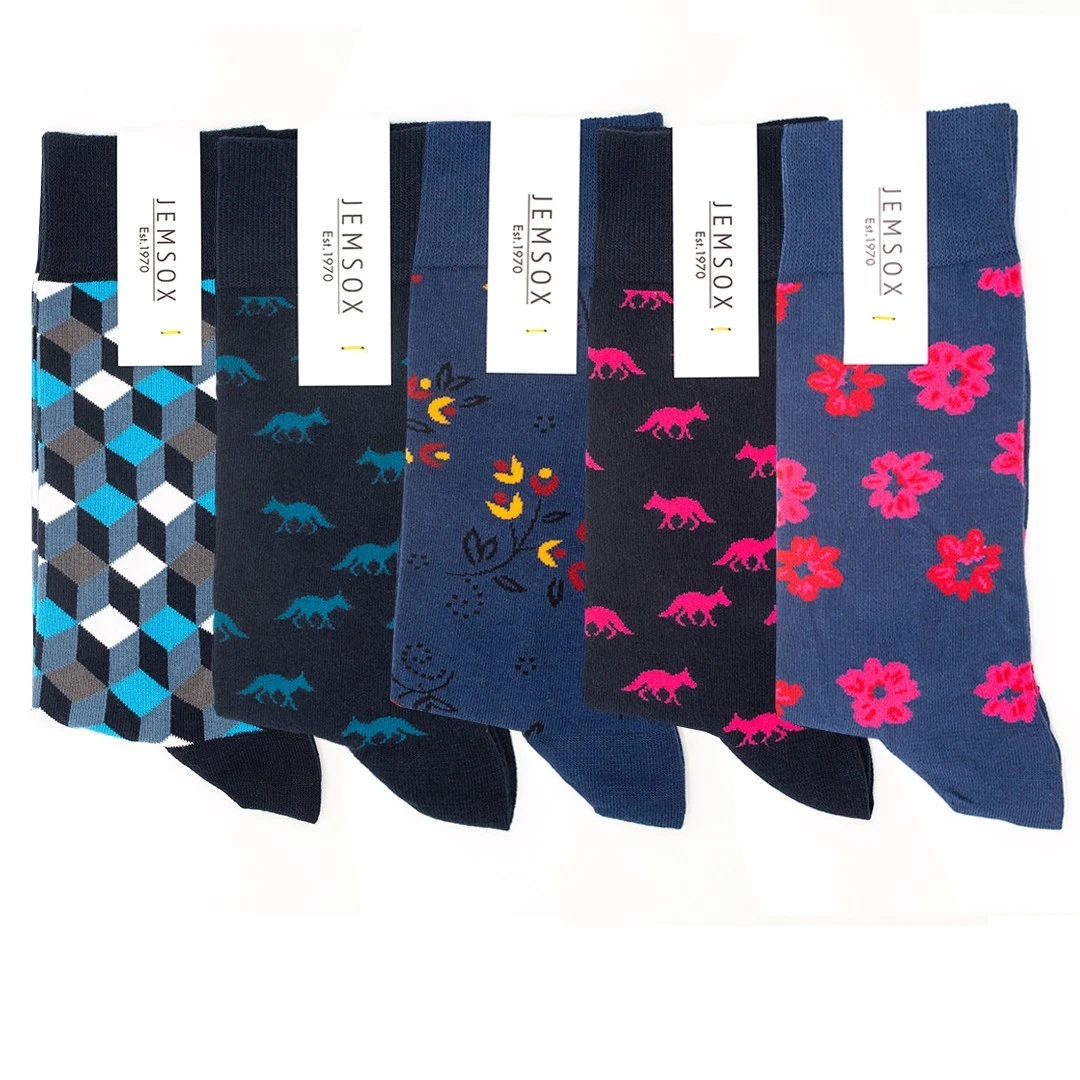 5-Pack Fox & Flowers Organic Cotton Socks – Mens Crew One Size 7-11