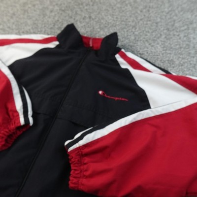 VTG Champion Jacket Mens L Black Red White Colorblock Full Zip