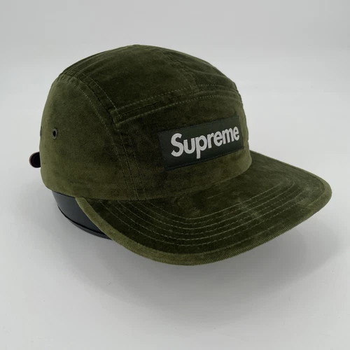 Casquette chapeau de camp Supreme FW18 velours vert 5 panneaux BOGO boîte logo velours