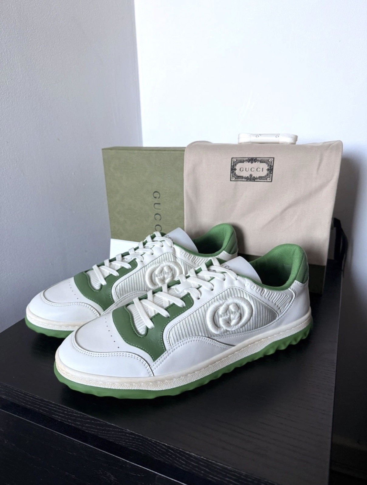 RRP £750 Gucci MAC80 trainers UK 9.5 (43.5) off White Green /dirty effect