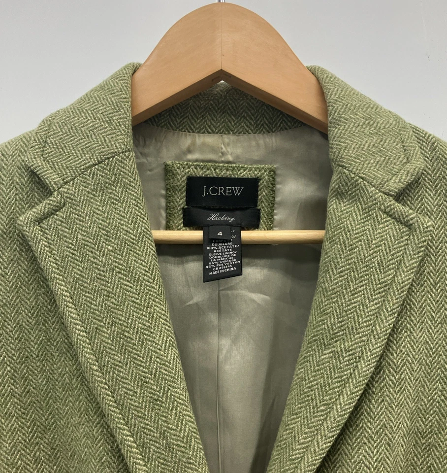 Blazer J Crew Mujer Talla 4 Hacking Verde 100% Lana Espiga Academia Preppy Foto 2 de 4