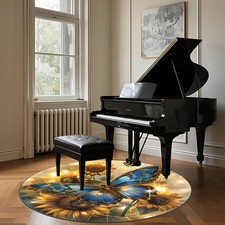 140cm 140cm2025 Yellow Sunflower And Blue Butterfly Themed Round Carpet J-262, M