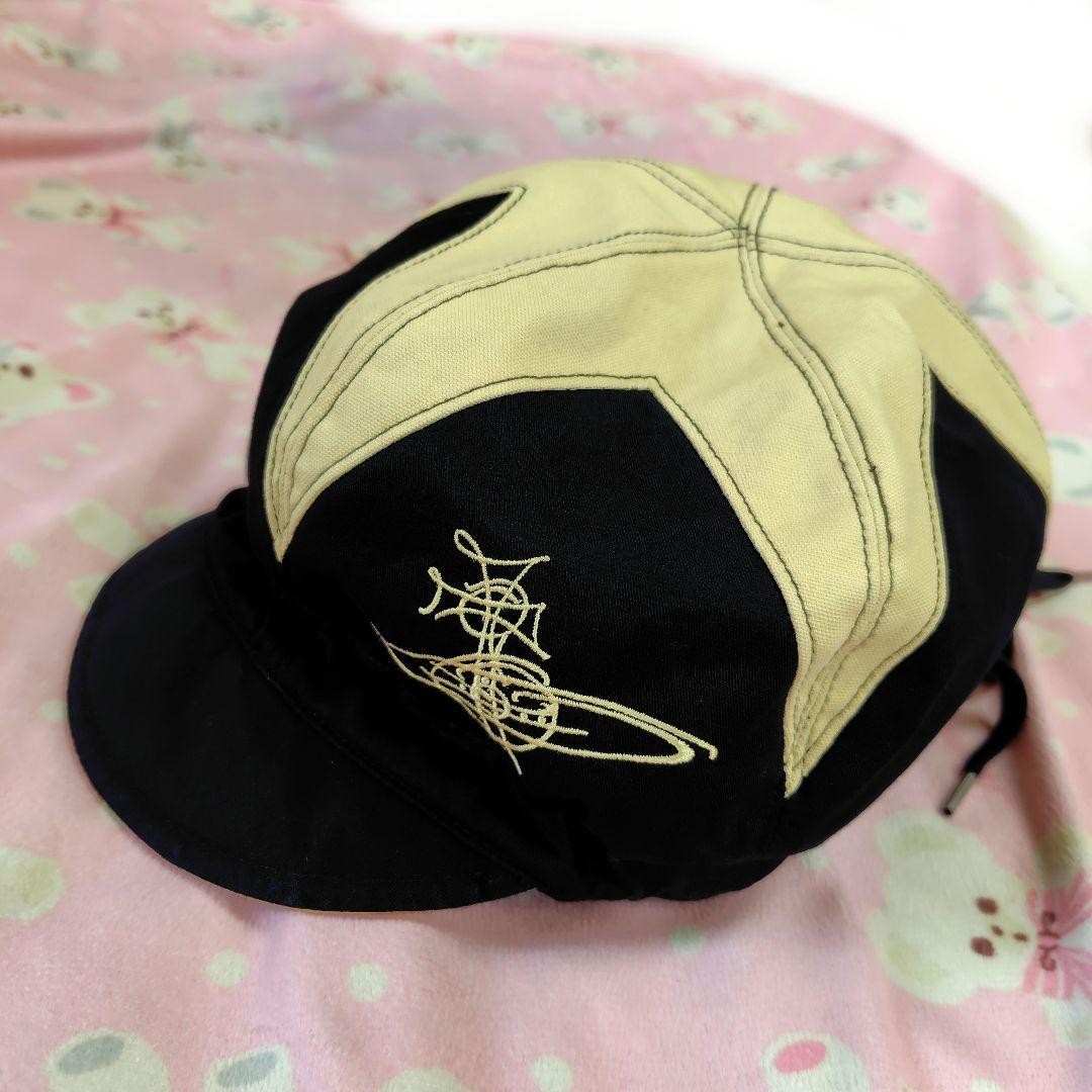 Vivienne Westwood Newsboy Hat Black Cotton with Star Pattern