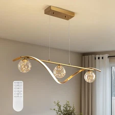 Kitchen Island Lighting,4-Light Gold Linear Chandelier Island Lights Glass Gl...