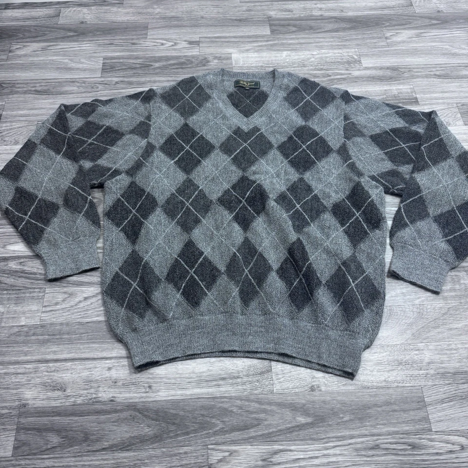 Suéter Bobby Jones Collection Argyle gola V cinza preto M - Imagem 2 de 4