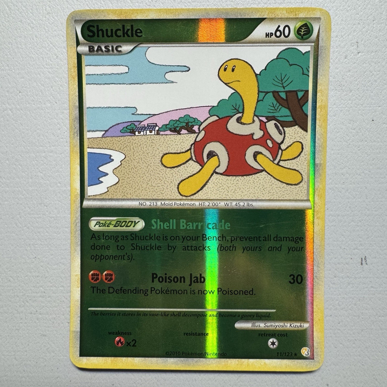 Pokemon Shuckle 11/123 HeartGold SoulSilver Reverse Holo Vintage 2010 TCG Card