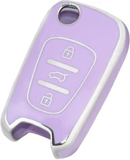 Key Fob Cover, Full Protective Car Key Case Holder, Flip Folding -Silver Purple
