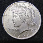 1924 Silver Peace Dollar - Philadelphia  Mint - 90% Silver - Unc Light Edge Tone