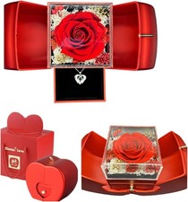 Hioxa Preserved Real Rose Eternal Flower Rose with I Love You Necklace 100 Langu