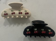 Cherry claw hair clip cherries barrette sparkle rhinestones bohemian Set of 2
