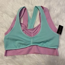 No Boundaries Wireless Bra Womens Size Large Blue Purple Double Strap Bralette