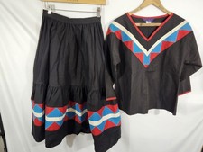 Vtg Panhandle Slim Western Skirt and Top Set Cotton USA Made Aztec Black Size 10