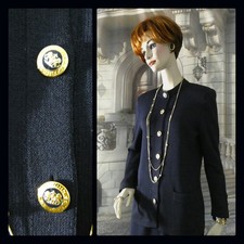 St. John Suit Dark Blue Size 8 Classic Gold Buttons Center Front and Sleeves