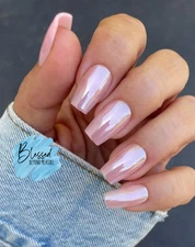 Red Aspen Press On Nails~Inspiring Ida~ACRYLIC~Long~Coffin~Pink~Glazed~Shiny