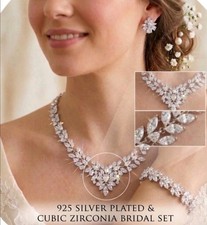 18k White Gold Plated Marquise Cluster Vine Bridal Jewelry Set Premium CZ Formal