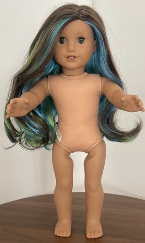 Nude Doll Only…American Girl Doll JLY #89 Brown Hair w/ Green Blue Highlights
