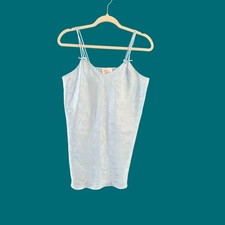 Miss Stevens Vintage Light Blue Floral Jacquard Satin Chemise Nightgown Bows