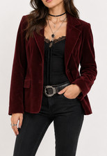Vintage Y2k Velvet Jacket sz Med Burgundy Whimsigoth Cotton Victorian Blazer