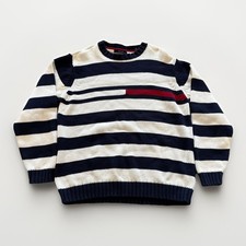 Tommy Hilfiger Sweater Mens XL Knit Cotton Striped Logo Y2k Vtg