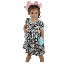 SwoonBaby Rainbow Leopard peony bow pocket dress NWT Size 5