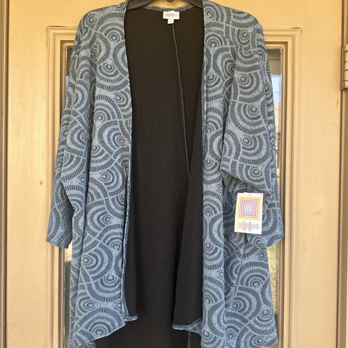 LulaRoe Lindsay Simply Comfortable Open Cardigan Blouse Black Gray L NWT - Picture 2 of 8