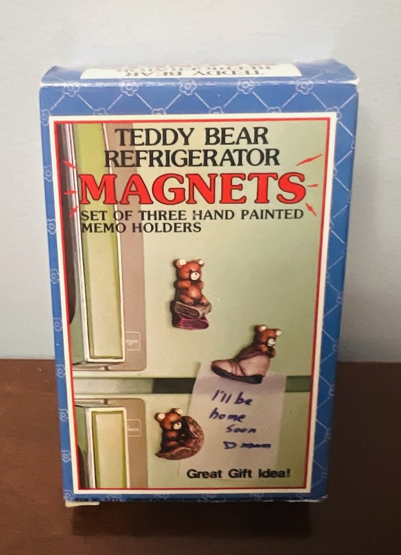 Vintage 1980s Emson X3 Teddy Bear Magnets Hand Painted Taiwan
