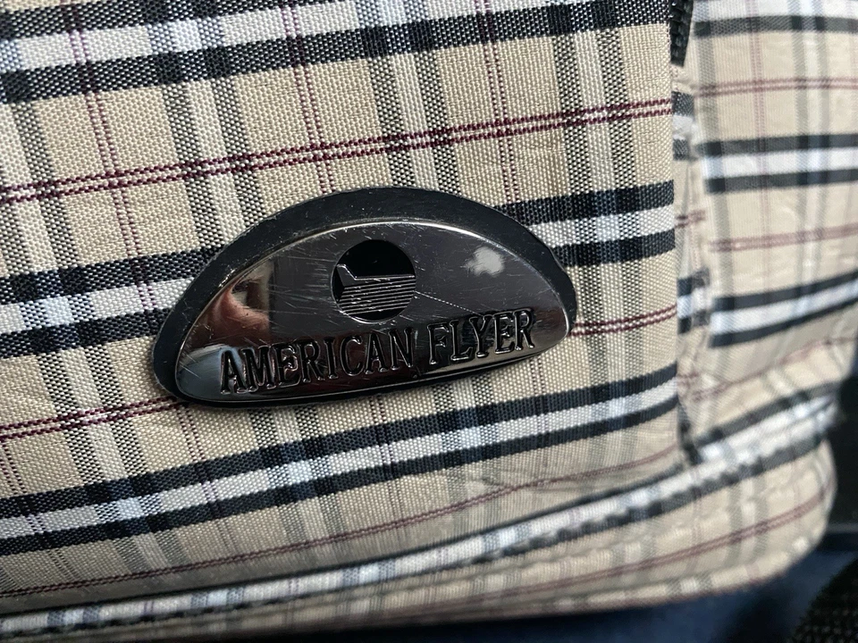 Equipaje de mano American Flyer de viaje beige correa a cuadros/manijas bolsa ajustable Foto 3 de 4