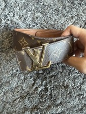 Louis Vuitton Brown Monogram Belt with Gold Buckle 36inch Women