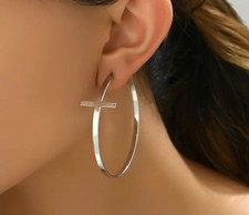 Fashion Silver Cross Hoop Earrings